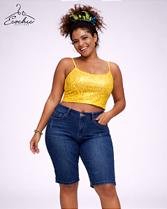 Corpo & Alma | BERMUDA JEANS ESCURA RETA