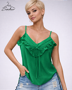 REGATA VERDE CREPINHO BABADO