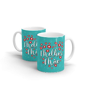 Caneca Cerâmica Branca - MELHOR MÃE CORAÇÕES