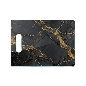 Tábua de Carne de Vidro 35x25 - Efeito Mármore - Preto e Dourado