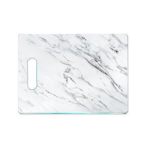 Tábua de Carne de Vidro 35x25 - Efeito Mármore - Branco