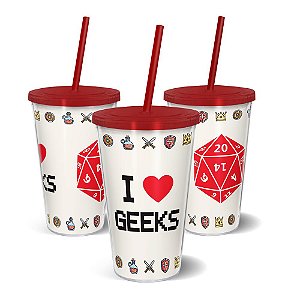 Copo Canudo Parede Dupla 500ml I LOVE GEEKS - Beek