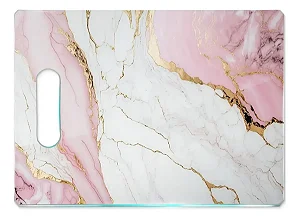 Tábua Carne De Vidro - Efeito Mármore - Branco E Rosa - 35x25