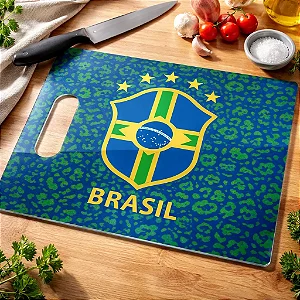 Tábua De Carne De Vidro - Futebol Seleção Brasileira - Azul e Verde - 35x25