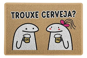 Capacho Tapete Nórdico - Flork - Trouxe Cerveja? - Bege - 60x40cm - Antiderrapante - Beek Geek's Stuff