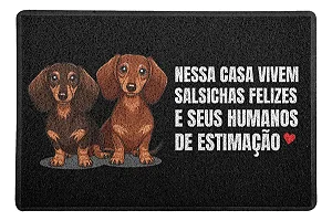 Capacho 60 X 40 Cm - Cachorro Salsicha E Seus Humanos - Preto