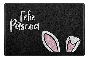 Capacho / Tapete - Feliz Páscoa Orelhas De Coelho - Preto - 60x40cm