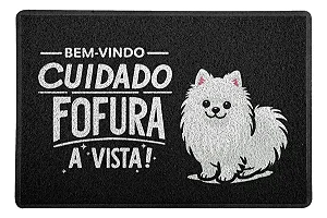 Capacho / Tapete 60x40cm - Cachorro Spitz Alemão Fofura - Preto - Beek