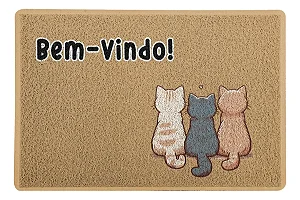 Capacho / Tapete - 60x40cm - Bem-vindo - Gatinhos Esperando - Bege - Beek
