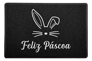 Capacho / Tapete - 60x40cm - Feliz Páscoa Coelho Rosto - Preto