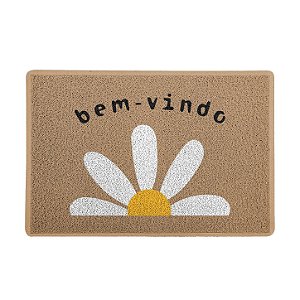 Capacho / Tapete 60x40cm 10mm - Bem Vindo Margarida - Bege OU Preto