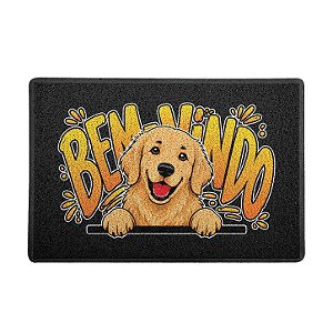 Capacho / Tapete 60x40cm 10mm - Cachorro Golden - Bem Vindo
