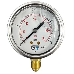 MANOMETRO VERTICAL CAIXA INOX 63MM C/GLICERINA ROSCA BSP 1/4 0 A 4 BAR
