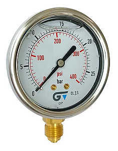 MANOMETRO VERTICAL CAIXA INOX 63MM C/GLICERINA ROSCA BSP 1/4 0 A 25 BAR