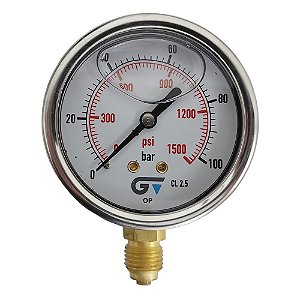 MANOMETRO VERTICAL CAIXA INOX 63MM C/GLICERINA ROSCA BSP 1/4 0 A 100 BAR