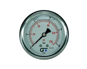 MANOMETRO HORIZONTAL CAIXA INOX 63MM C/GLICERINA ROSCA BSP 1/4 0 A 10 BAR