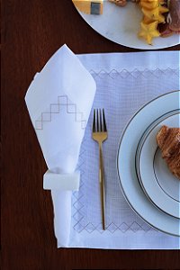 Guardanapo Linho Branco Bordado Bege