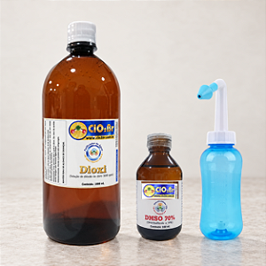 Combo Limpeza Nasal — Dioxi 3.000 ppm 1 L em PET + DMSO 70% 100 mL + frasco nasal — Saneante