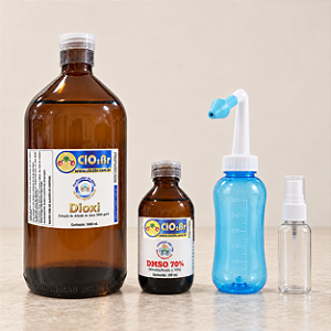 Combo Limpeza Nasal — Dioxi 3.000 ppm 1 L em VIDRO + DMSO 70% 100 mL + frasco nasal