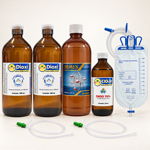 Combo Super — 2 Dioxi 3.000 ppm 1 L em VIDRO + Ormus 1 L + DMSO 70% 250 mL + bolsa e 2 sondas