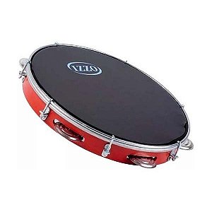 Pandeiro Profissional 10 Pol. ABS Vermelho Pele Preta - IZZO