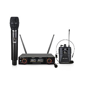 Sistema de Microfone sem fio Duplo K-402C Mão HeadSet KADOSH