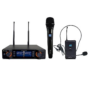 Sistema Microfone sem fio Duplo K-492C Mão/Head Set - KADOSH