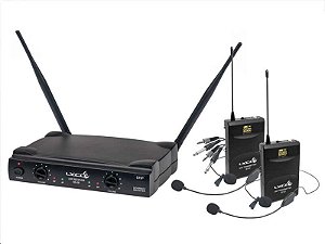 Microfone Sem Fio Duplo Lyco UH-08HLIHLI Headset Lapela Instrumento