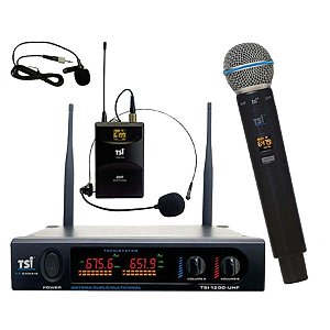 Sistema de Microfone sem Fio Duplo TSI-1200 CLI UHF - TSI