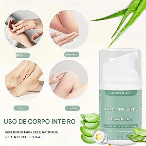 Estética - Creme com Ureia, Ácido hialurônico, Aloe vera, Ácido salicílico para hidratação da pele e tratamento de rachaduras