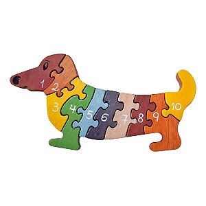 Quebra Cabeça Cachorro Brinquedo Educativo c/Numeros Madeira