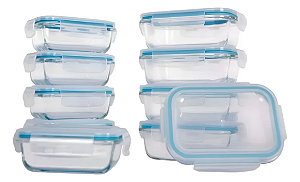 Conjunto 10 Potes De Vidro Herméticos Member's Mark Azul-celeste