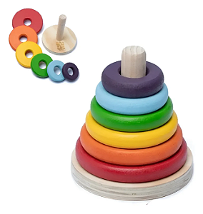 Torre De Argolas Donuts Em Madeira Brinquedo Educativo Arco-íris