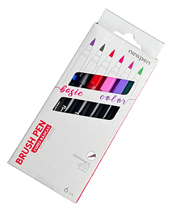 Caneta Marcador Brush Pen Cor Básica Newpen 6u Aquareláveis Sortido