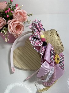 Tiara Chapéu de palha Junina, disponível cor rosa