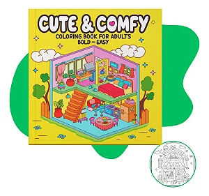 Livro De Colorir Cute & Comfy Livrinho De Colorir Com 63 Desenhos Relaxantes Papel De Qualidade Capa Mole Brochura Para Crianças, Adultos, Estímulo Criativo E Relaxamento