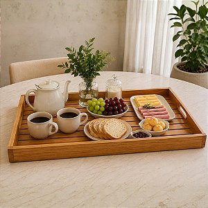 Bandeja Madeira Maciça Decorativa Para Café Cha Cozinha 50 Natural