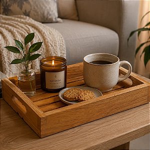 Bandeja Madeira Maciça Decorativa Banheiro Lavabo Cozinha 30 Natural