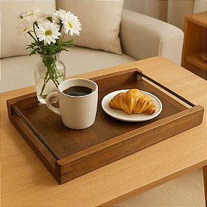 Bandeja Em Madeira De Demolição Café Cha Servir Bar 50x30 Marrom-escuro