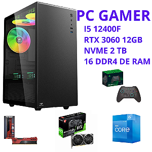COMPUTADOR GAMER I5 12400F 16GB RAM RTX 3060 2TB NVME ACOMPANHA CONTROLE GAMER SEM FIO