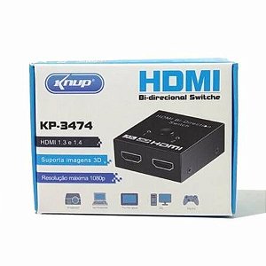 HDMI SWITCH BIDIRECIONAL 2 X 1 COM BOTAO SELETOR LED INDICADOR 3D 4K KP-3474 KNUP