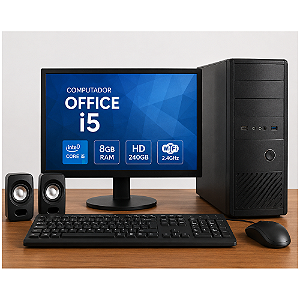 COMPUTADOR OFFICE CORE I5 240GB 8GB DE RAM FONTE 200W TECLADO E MOUSE MONITOR E CAIXA DE SOM