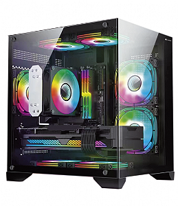 GABINETE GAMER PRETO 3 FANS INCLUSO VIDRO TEMPERADO GB1795 HAYOM