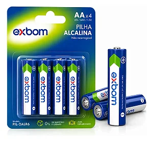 CARTELA COM 4 PILHAS 1.5V AA PIL-2ALR6-C4 EXBOM