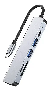 HUB USB-C 6 EM 1 COM 2 USB 3.0 1 USB-C 1 SD 1 TF BYL-2010 EXBOM
