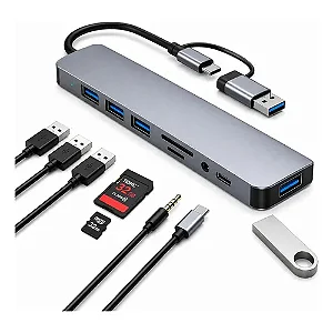 HUB 8 EM 1 LEITEOR DE CARTAOES USB 3.0/TYPE-X/TF-SD/AUDIO KP-HB513 KNUP