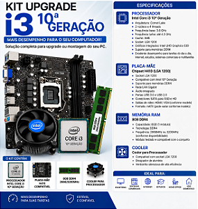 KIT UPGRADE I3 10 GERAÇAO 8GB DE RAM