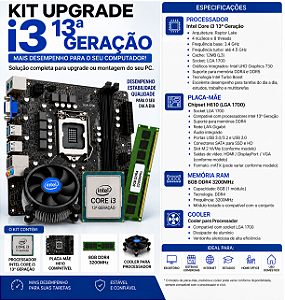KIT UPGRADE I3 13 GERAÇAO 8GB DE RAM