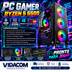 PC GAMER RYZEN 5 5500 8GB DE RAM M2 512GB RX580 8GB WIN 11