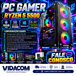 PC GAMER RYZEN 5 5500 16GB DE RAM M2 512GB RTX5050 8GB WIN 11